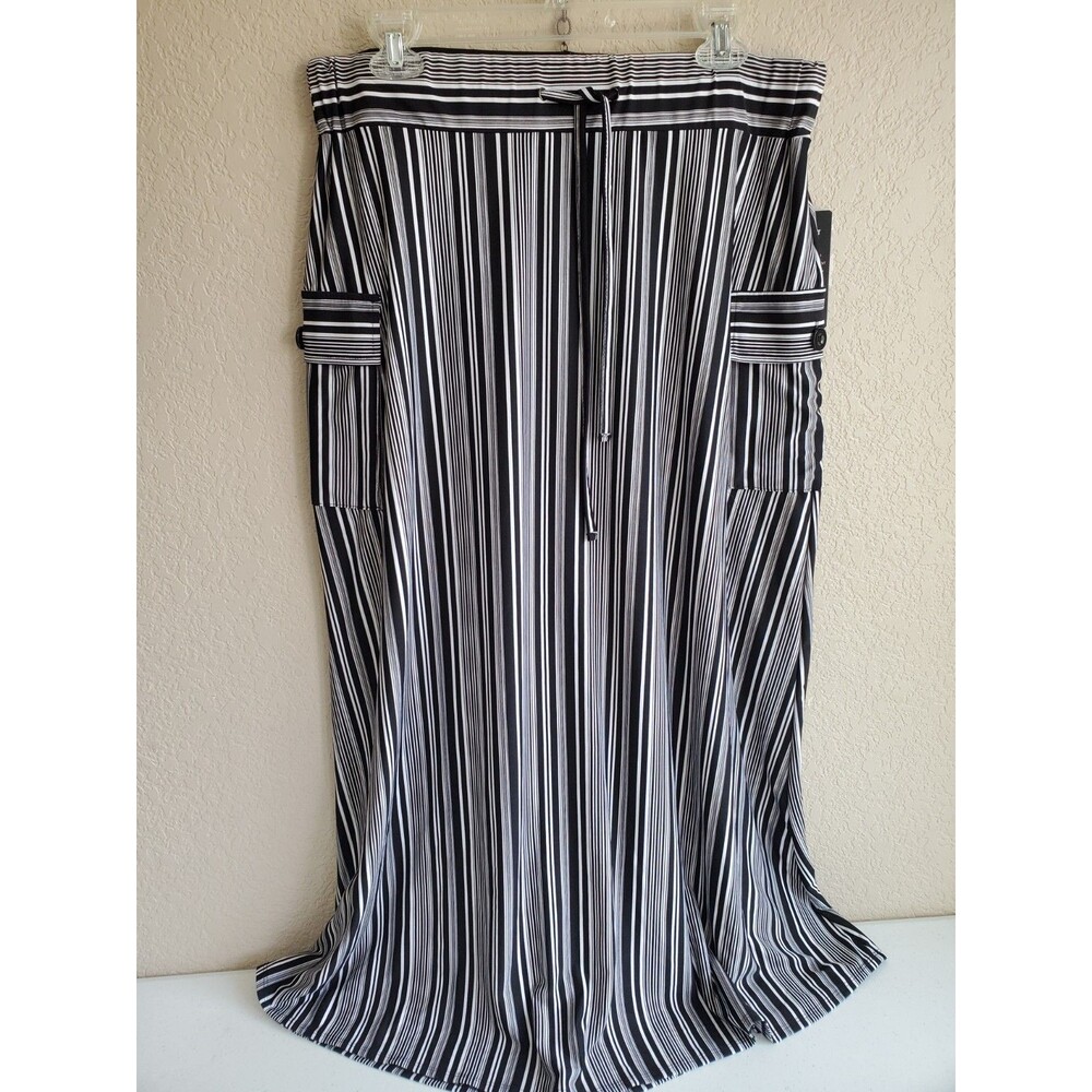 Robert Louis Maxi Skirt Striped Nautical Coastal Black White Stripe Pockets L